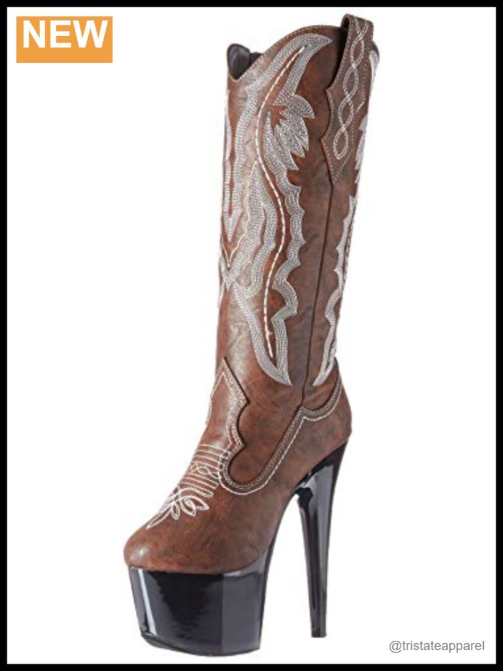 Women's Knee-High Stiletto Platform Boots Faux Leather Embroidered